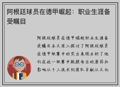 阿根廷球员在德甲崛起：职业生涯备受瞩目